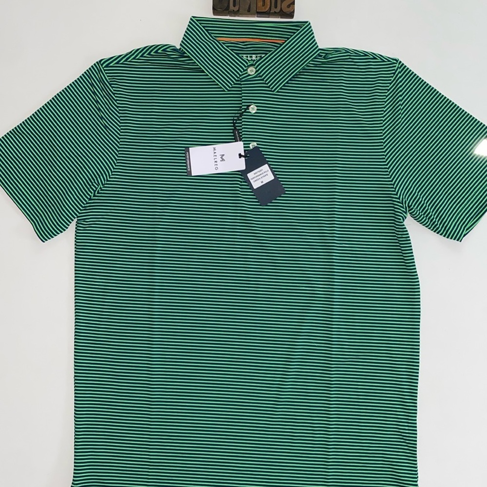 🆕⛳️MAELREG Men’s Performance Printed Golf Polo in Green Strioe